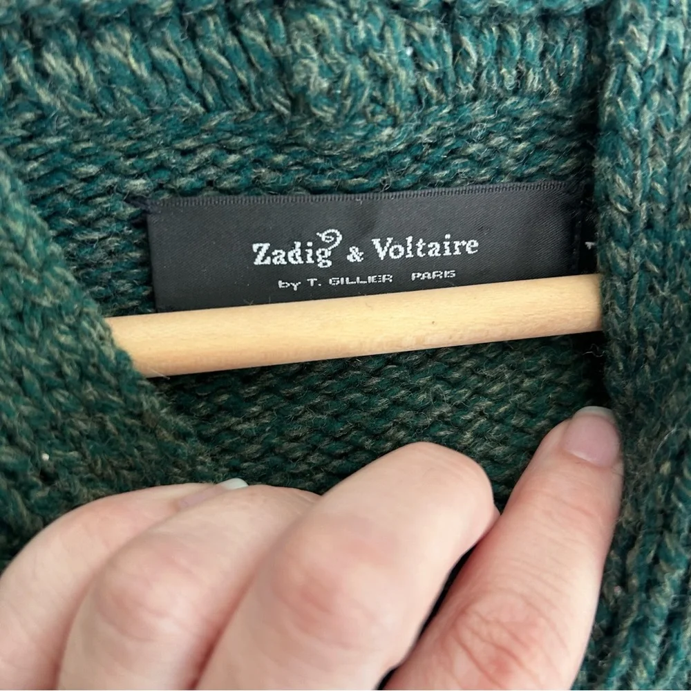 Zadig & Voltaire Forest Green Knit Hoodie Sweater Wool Blend Sz 1 Small - Picture 4 of 12